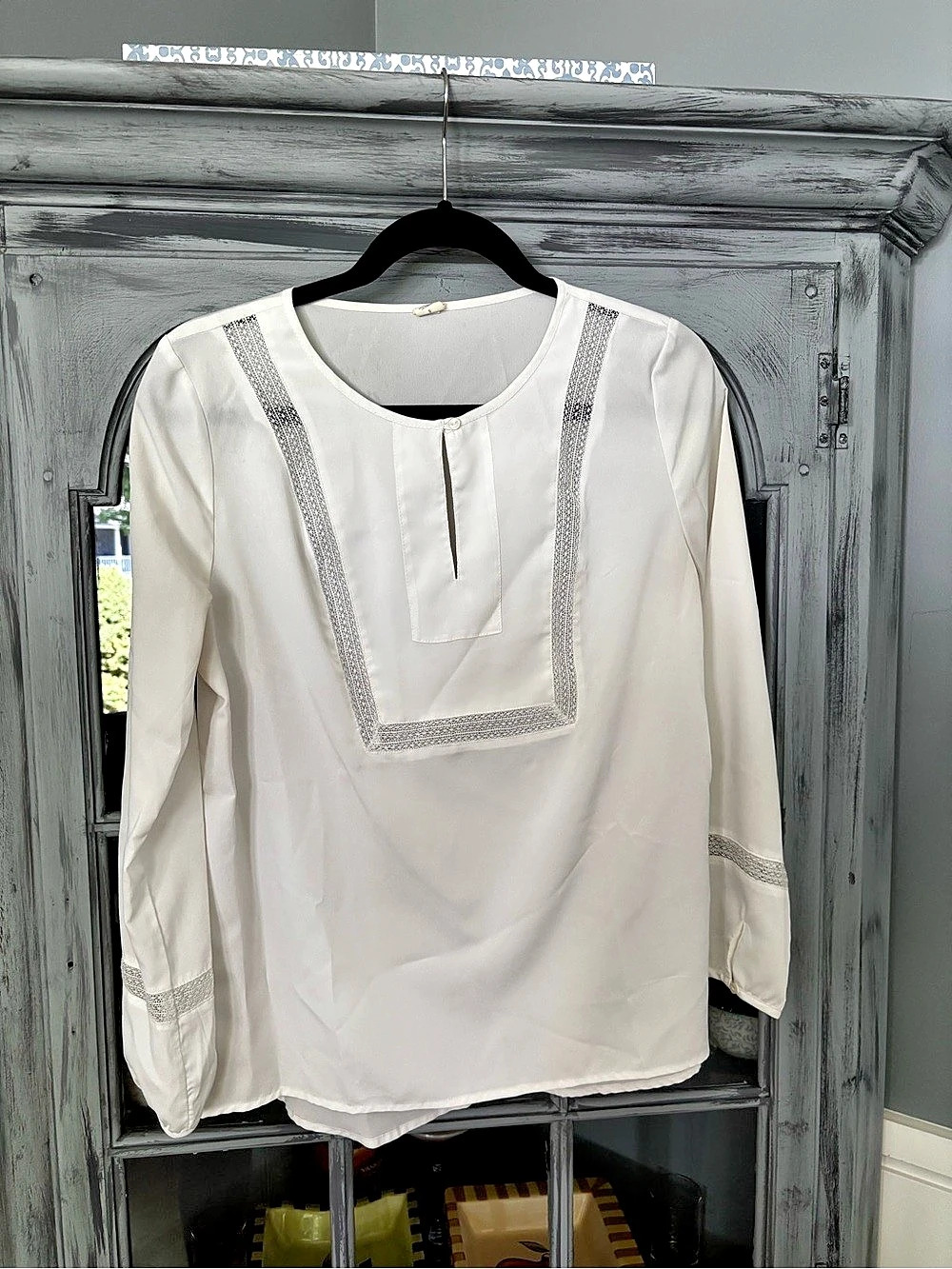 White Embroidered Blouse Like New